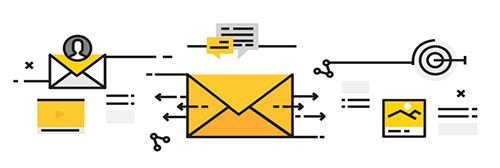 Γραφικό με email και συνδέσεις μεταξύ ψηφιακών καναλιών